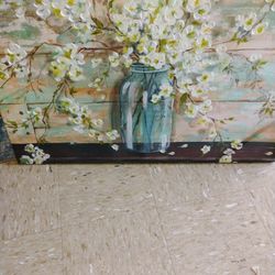 36" X 24". Blossom In Masson Jar Wall Art Pickup Only Cash 