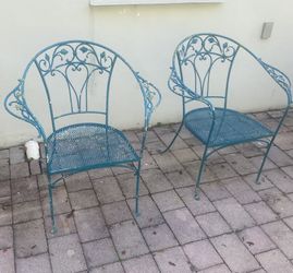 Vintage Wrought Iron Patio Arm Chairs -Pair