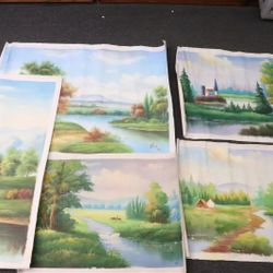 5 Vintage Oil Paintings On Canvas 1970s Chinese Artist 