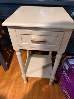 Cream Nightstand / End Table with USB Charging Station – $35