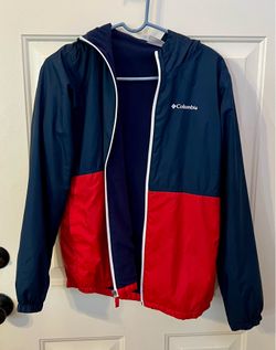 Columbia Men’s Colorblock Hooded Full-Zip Windbreaker Jacket Blue/Red XL