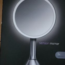 simplehuman 8" Round Sensor Makeup Mirror with Touch-Control Dual Light Settings, 5x Magnification, Rechargeable and Cordless, Brushed Stainless Steel