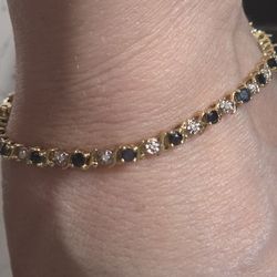 10K Gold Deep Blue Topaz & Diamond Bracelet 