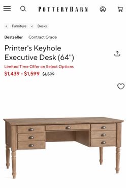 Pottery Barn Printer's Keyhole Executive Desk (64")
