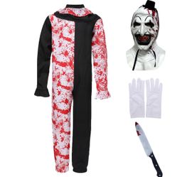 4Pcs Adults Clown Costume Outfits Scary Killer Clown Jumpsuit With Scary Mask Halloween Cosplay Party (XX-Large)