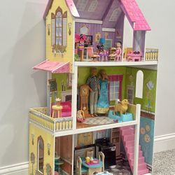 Large Wooden Barbie House Comes with Dolls and MANY Accessories 