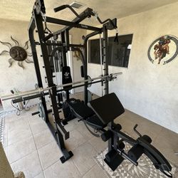 Vesta Fitness Smith Machine 2001 w/Bench Attachment | 230lb Bumpers Weights | 7ft Olympic Bar | Fitness | Gym Equipment | FREE DELIVERY🚚 