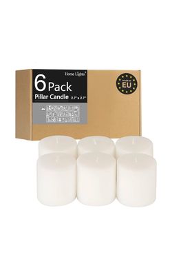 6 Pack White Pillar Candles – Brand New