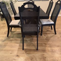 Vintage Black Cane Dining Chairs – Set of 6 (Arm & Side Chairs)