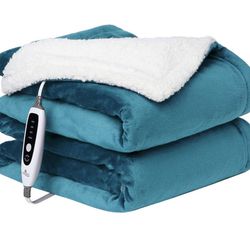Electric Blanket 50" x 60" Heated Throw Flannel & Sherpa Fast Heating Blanket Thumbnail