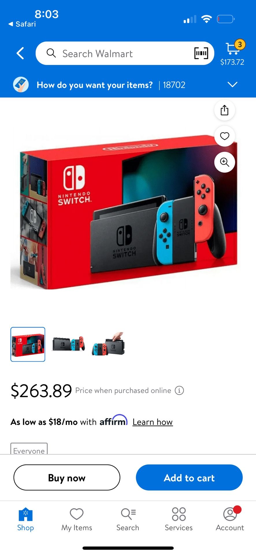 Used Nitendo Switch With 2 Joy Cons