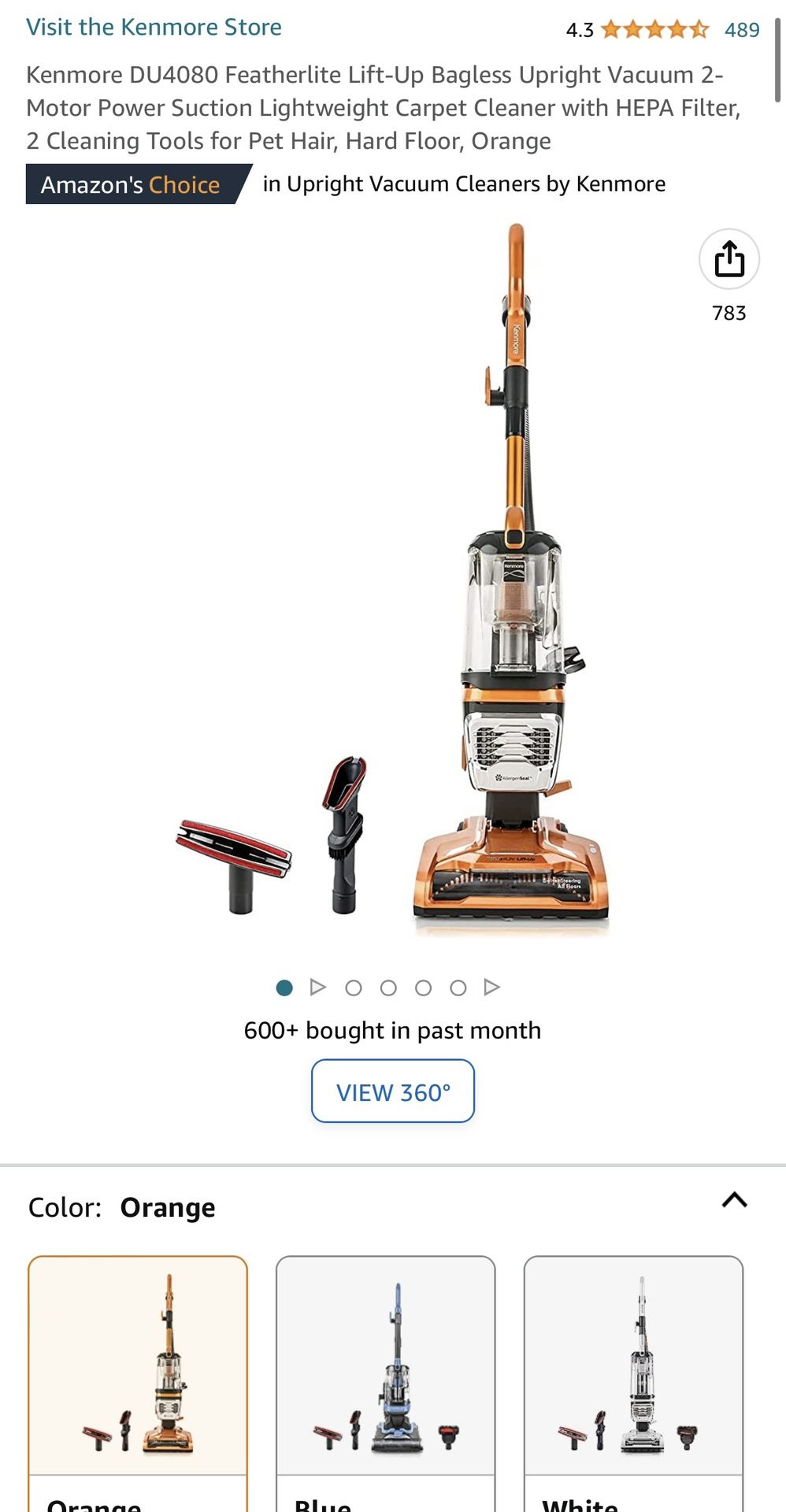 Kenmore DU4080 Featherlite Lift-Up Bagless Upright Vacuum 2-Motor Power Suction Lightweight Carpet Cleaner with HEPA Filter, 2 Cleaning Tools for Pet