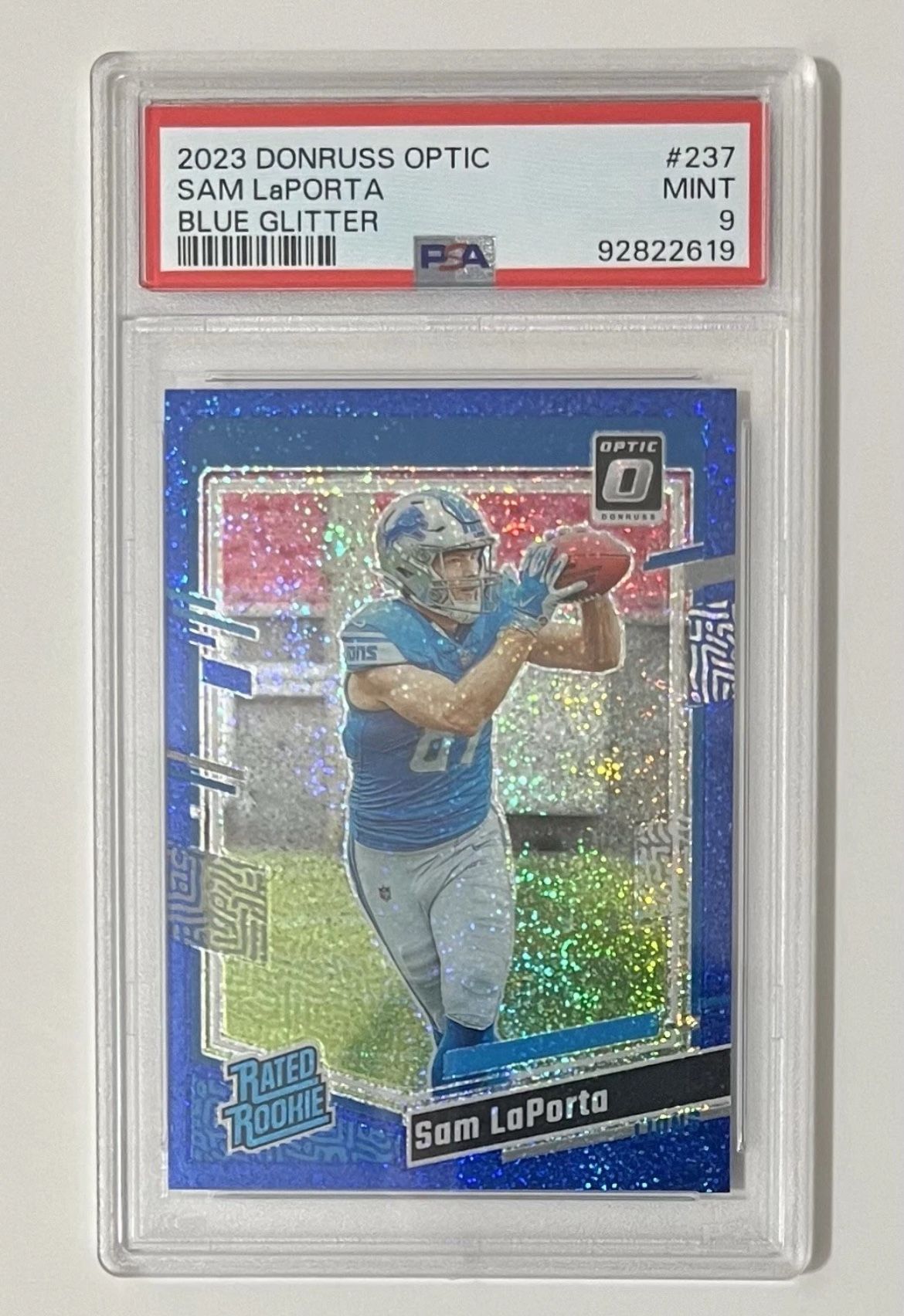 2023 Panini Donruss Optic Sam LaPorta 237 Blue Glitter Prizm PSA 9
