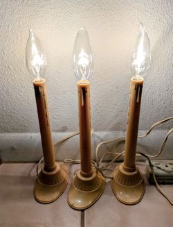 Christmas Candelabra Candle Sticks Plastic Vintage 1960s Set Of Three Includes Bulbs Electric