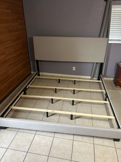 Cali King Size Bed Frame, Upholstered Headboard, Clean Beige color