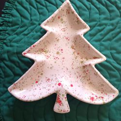 MCM Modern Confetti Ceramic 9.5" Christmas Tree Candy Dish Hand Crafted 