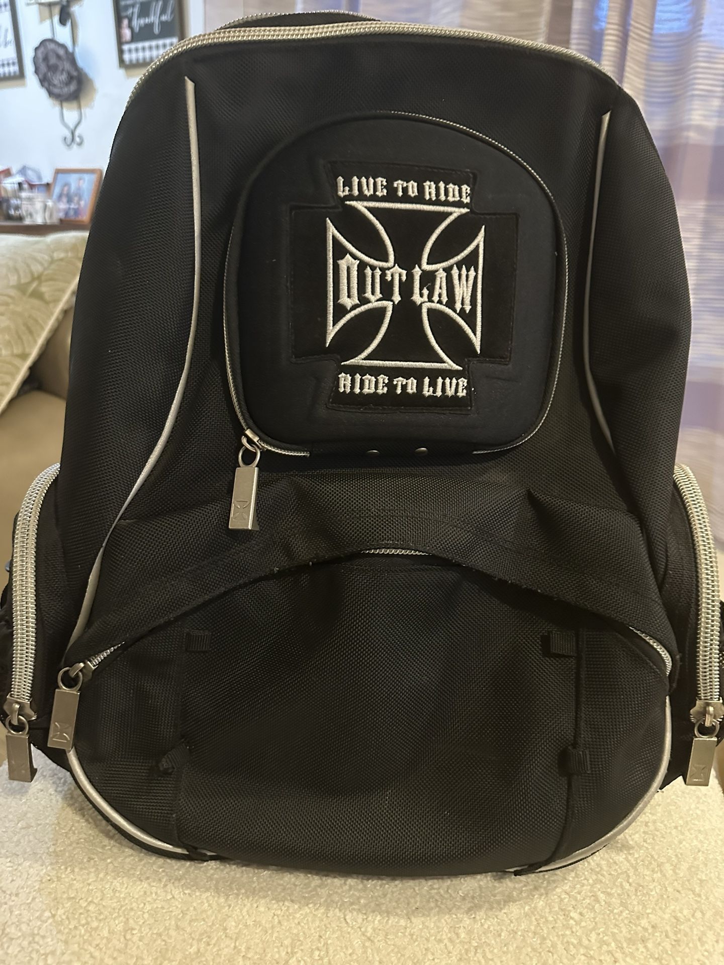 Live To Ride Ride To Live “ OUTLAW” Riders Backpack