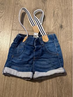 Cat and Jack Jean Shorts w/Suspenders Sz 0-3 Months