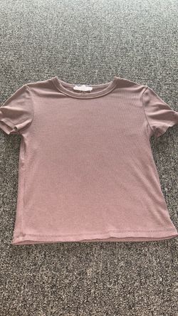Ribbed brown Crew Neck Short Sleeve Top