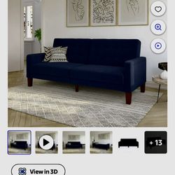 Better Homes & Gardens Porter Fabric Tufted Futon, Navy Linen