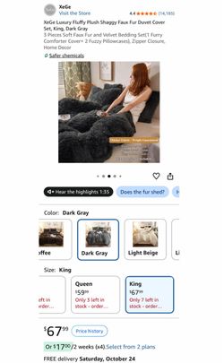 XeGe Faux Fur Duvet Cover Set King Dark Gray