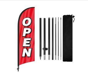 OPEN flag pole, banner