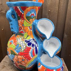 Mexican Talavera Water Fountain, Pottery, Clay Pot, Planter.