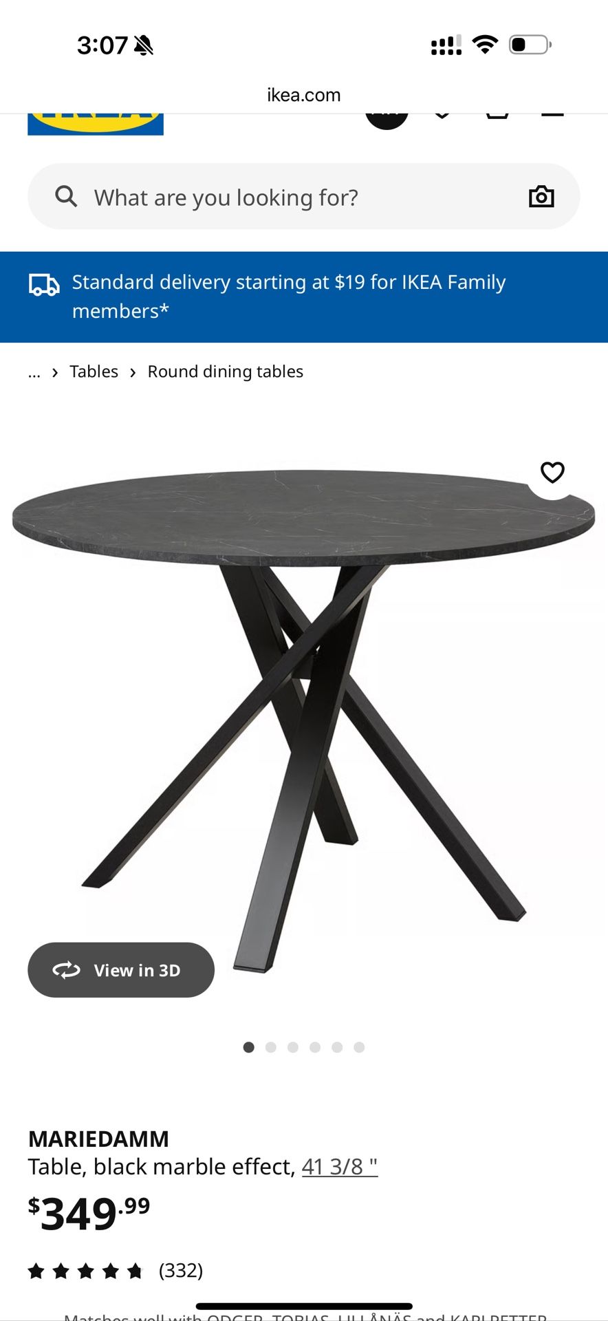 IKEA - Table, black marble effect, 41 3/8 " - Like New