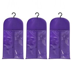 3 Piece Purple Wig Storage Bags with Hook Hangers, Holds Wigs & Hair Pieces Extensions, Dust Proof Holders, 23.5 Inches Long *NEW in Open Packaging*
