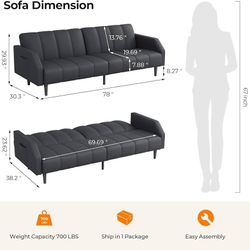 Faux Leather Futon Sofa Bed, 78’’ Convertible Sleeper Couch Bed with Adjustable Backrest, Sleeper Sofa Bed for Living Room, Apartment, RV, 