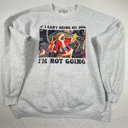 Gray Sweatshirt with Dog and Santa Graphic, Size 2XL