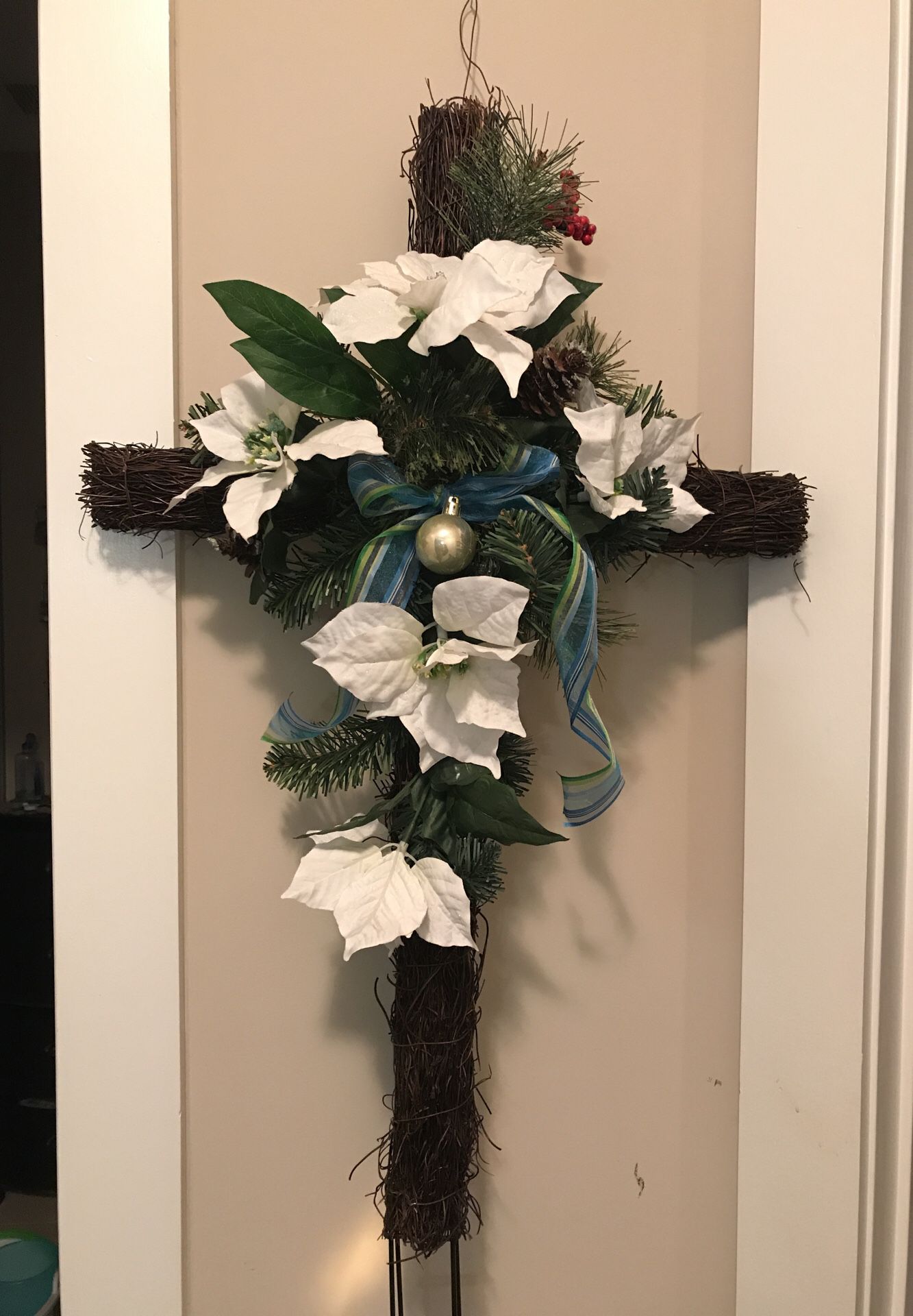 Cross Christmas wreath with bow