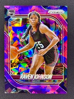 RAVEN JOHNSON 2025-26 PANINI PRIZM NIL PURPLE CRACKED ICE HOLO ROOKIE RC /199