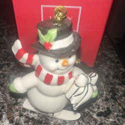 Lenox Snowman Ornament Skiing Very Merry Christmas Porcelain