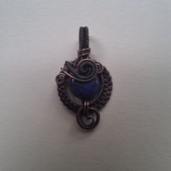 Copper Wrapped Artisian Made Lapis Pendant