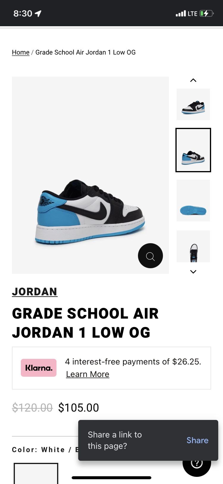 Children’s Air Jordan 1 Lo OG