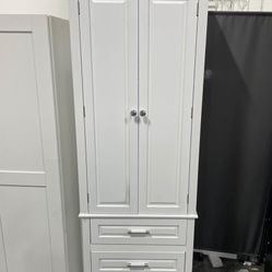 AS IS New Assembled Bathroom Storage Cabinet w/ Doors and 3 Drawers Tall Kitchen Pantry Organizer