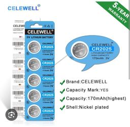 CELEWELL CR2025 Battery Special for FOB Remote High Capacity 170mAh 3V Lithium Coin Button Cell 5 Count