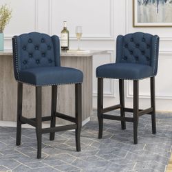 2pc. Navy Blue, Wing Back Barstools. 