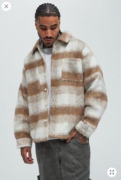 Move Up Plaid Shacket - Tan - M MEN