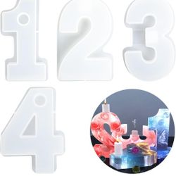 4 Pieces Large 1 2 3 4 Digit Shape Silicone Molds, Silicone Candle Holder Molds, Silicone Molds for Epoxy, Candle Holders, Cake Molds with Epoxy Silic