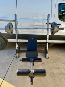 Weider 250 lbs Weights, Olympic Barbell, Adjustable Bench