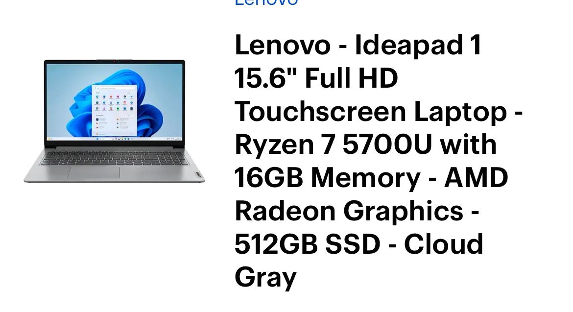 Lenovo - Ideapad 1 15.6" Full HD Touchscreen Laptop