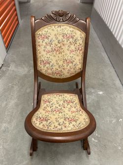 Antique Folding Rocking Chair with Floral Upholstery