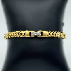 14k solid yellow gold fashion 0.1 CTW Natural Diamond Cuban unisex 7.5” bracelet 6mm