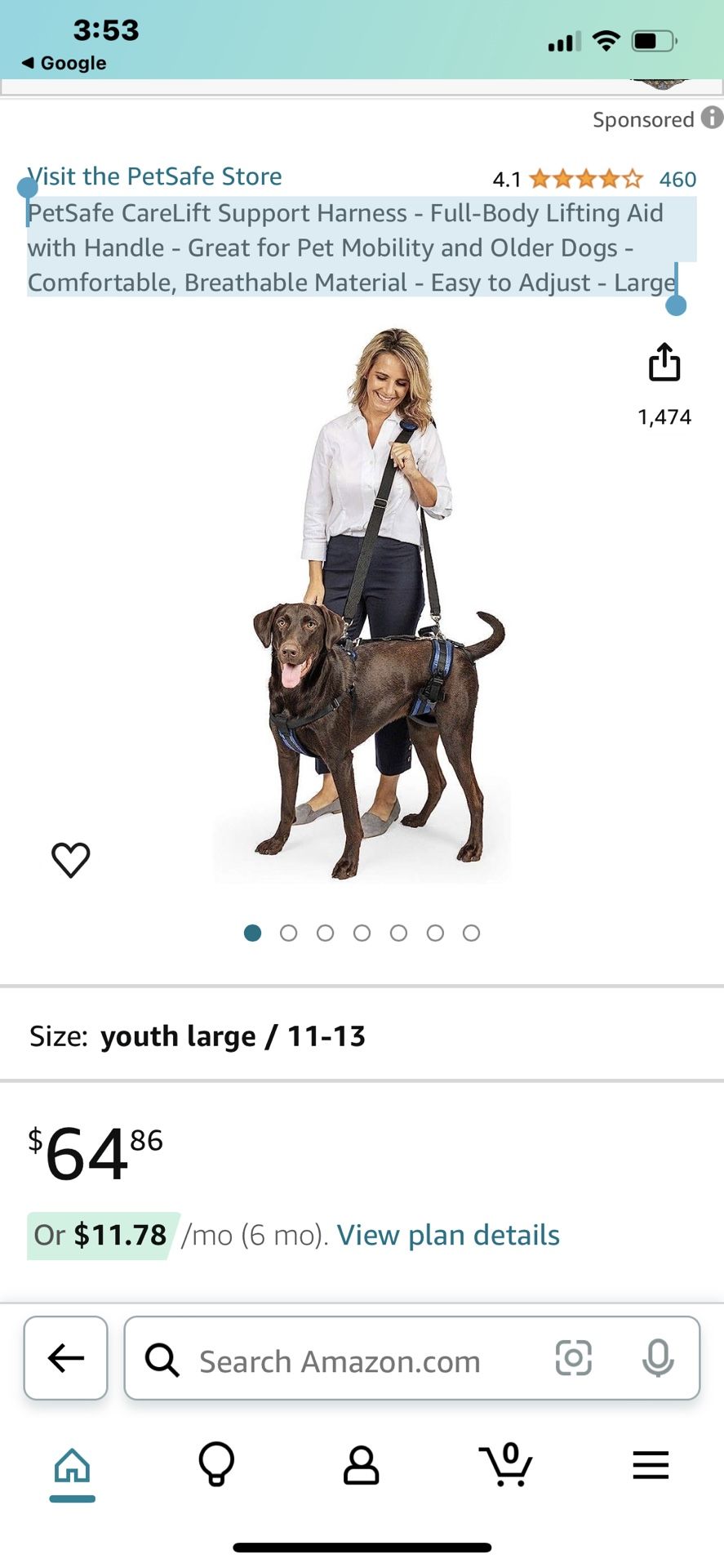 petsafe CareLift Full Body Lifting Harness for dogs. We Bought it thinking we would need it when he got older but never used except to try on to see i