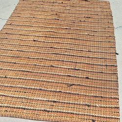 Pre-owned Vintage Rag Rug Braided Cloth Folk Art, Rustic Country Cabin,  Browns, Creams, Black, Very Vibrant Decor Colors  