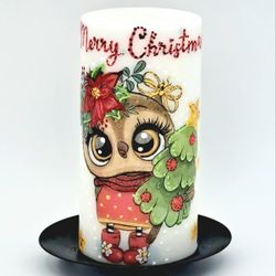 Decorated Candle with a Cute Owl Christmas Gift