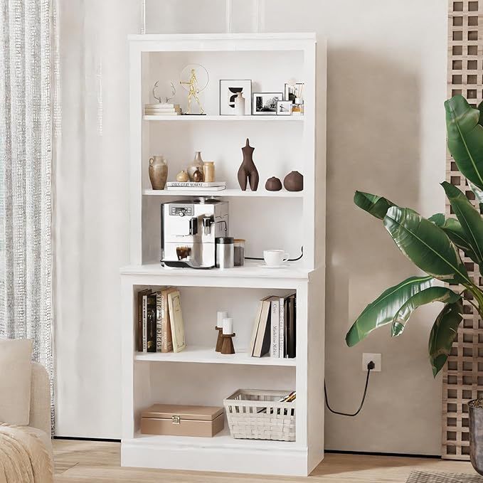 blini White Bookcase 5 Shelf Wood Bookshelf, 72“ Tall Bookcases with Open Shelf Storage,Multi Depth