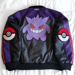NEW Adidas Originals x Pokemon Gengar 8 Ball Varsity Bomber Faux Leather Jacket - Size M